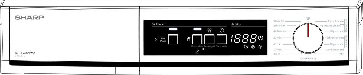 WÄRMEPUMPENTROCKNER KD-NHA7S7PW21-DE  - Weiß, Basics, Kunststoff/Metall (59.6/84.5/52.5cm) - Sharp