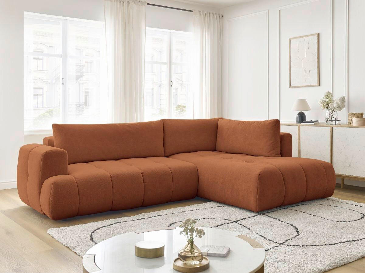 ECKSCHLAFSOFA FUJI Leinenoptik Orange  inkl.  - Schwarz/Orange, MODERN, Kunststoff/Textil (282/204cm)
