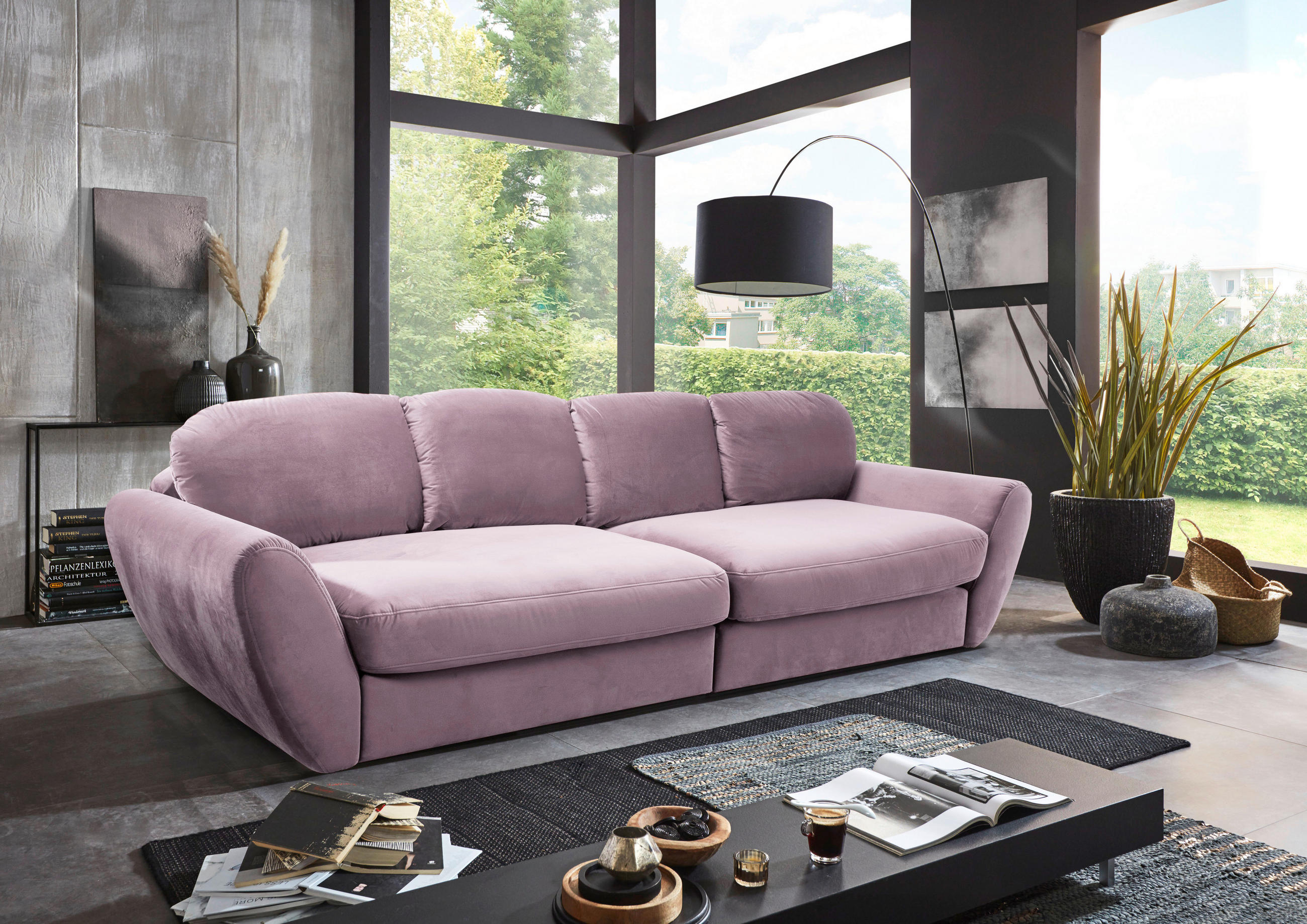 BIGSOFA Flachgewebe Flieder  - Flieder/Schwarz, MODERN, Kunststoff/Textil (290/96/113cm) - Cantus