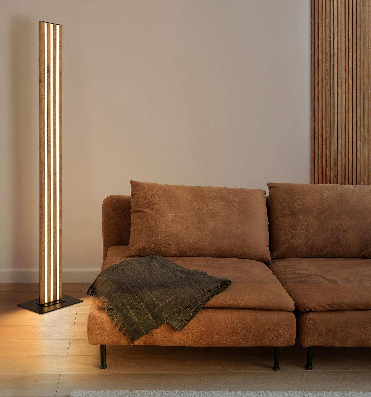 LED-STEHLEUCHTE Hayden 30/18/140 cm  - Dunkelbraun/Opal, Design, Holzwerkstoff/Kunststoff (30/18/140cm) - Globo