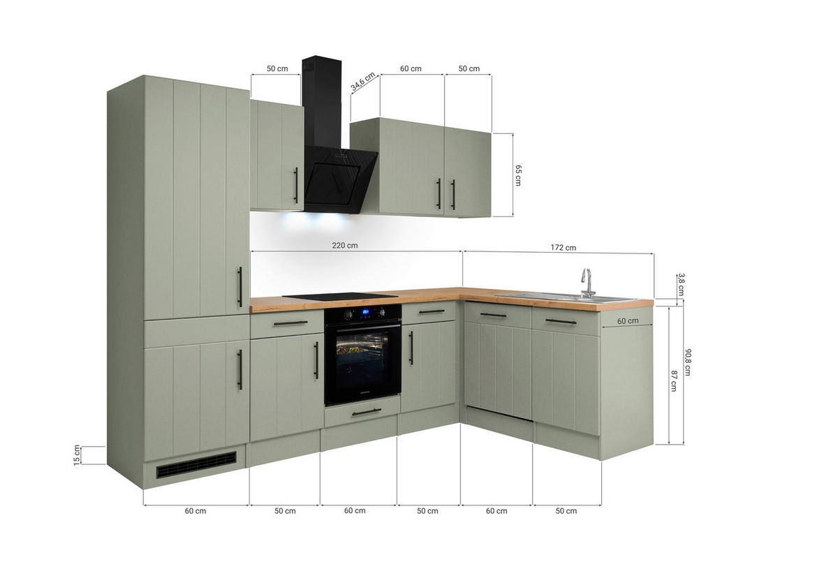 ECKKÜCHE 280/172 cm  in Wildeiche, Schilfgrün  - Schilfgrün/Wildeiche, Trend, Holzwerkstoff/Metall (280/172cm) - Respekta