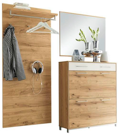 GARDEROBE 3-teilig  in 190/195/31 cm  - Eichefarben/Weiß, Design, Glas/Holz (190/195/31cm)