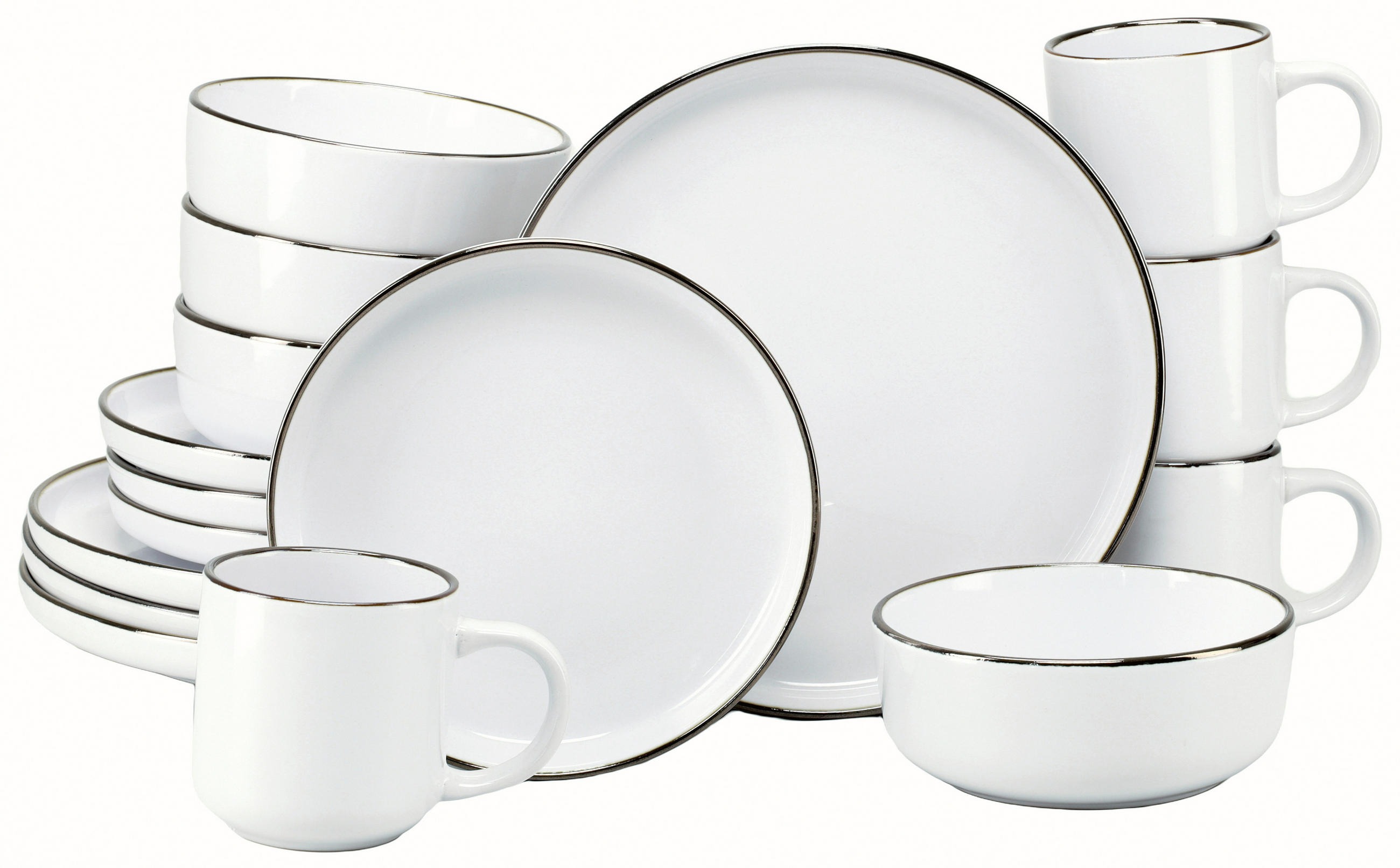 KOMBISERVICE Weiß, Goldfarben Nordic Festive Weiss 16-teilig 4 Personen  - Goldfarben/Weiß, Basics, Keramik - Creatable
