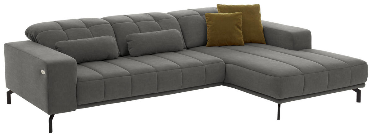 ECKSOFA in Velours Hellgrau  - Hellgrau/Schwarz, Design, Textil/Metall (293/195cm) - Beldomo Style