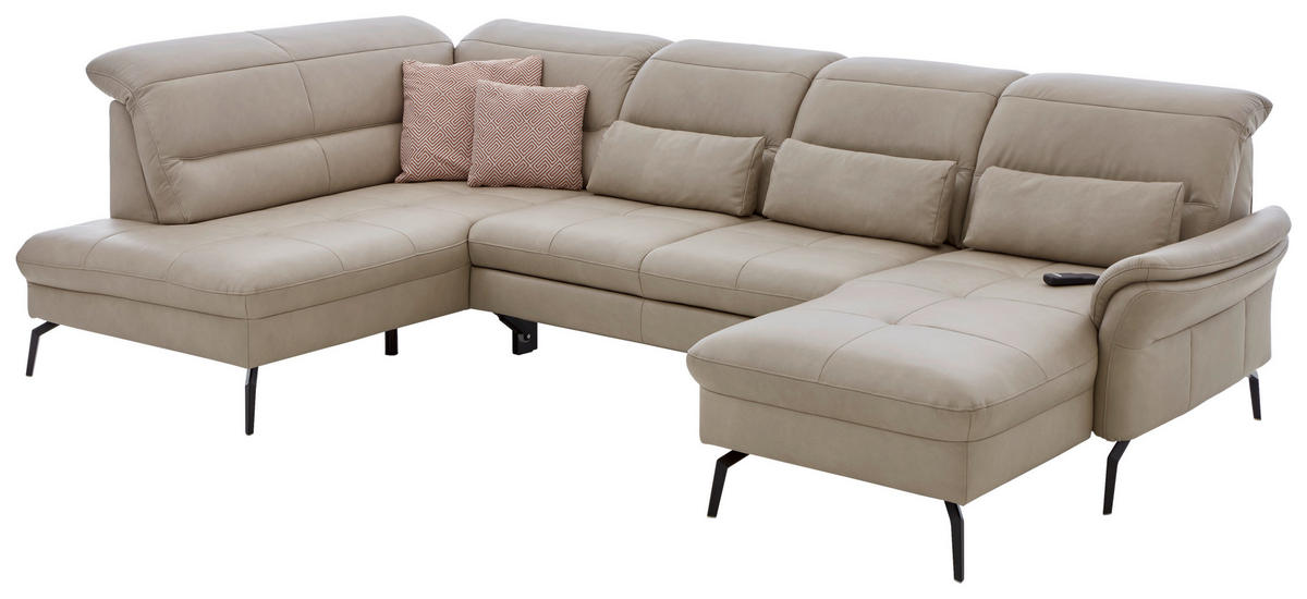 WOHNLANDSCHAFT in Echtleder Beige  - Beige/Schwarz, Design, Leder/Metall (206/336/181cm) - Beldomo Speed