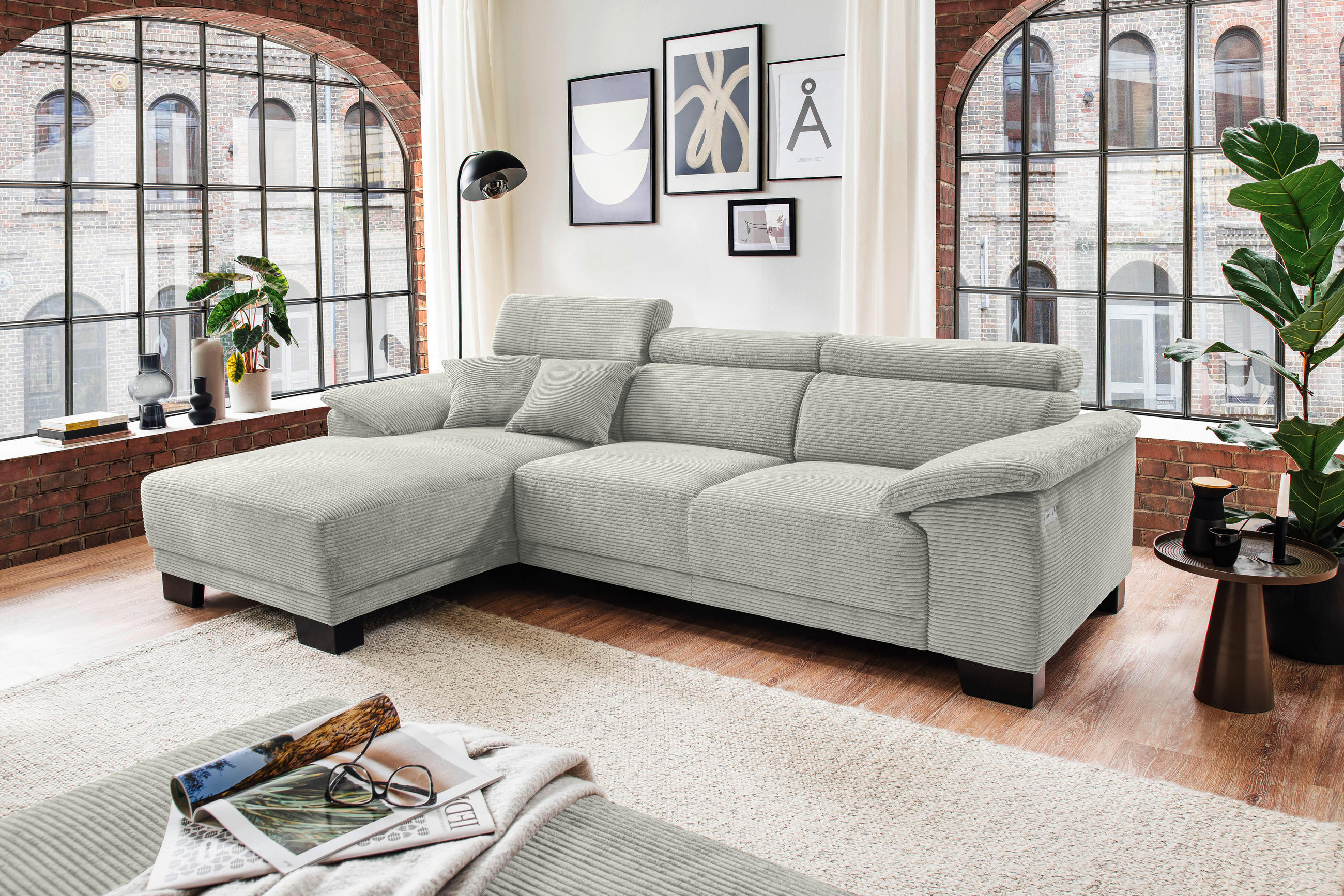 ECKSOFA in Cord Graubraun  - Graubraun/Schwarz, Design, Holz/Textil (174/270cm) - Pure Home Lifestyle