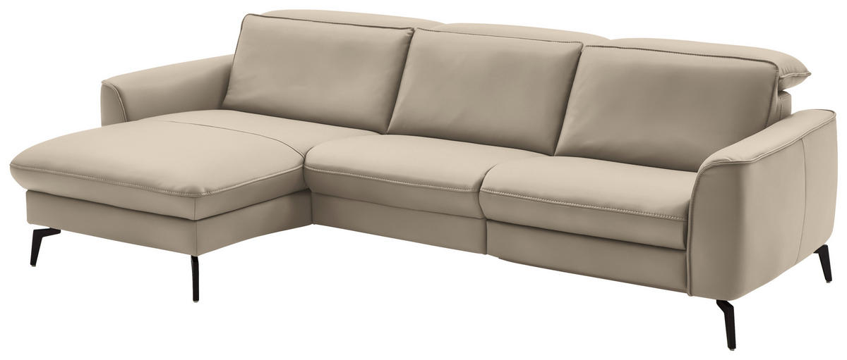ECKSOFA in Echtleder Ecru  168/281 cm  - Ecru/Schwarz, Natur, Leder/Metall (168/281cm) - Valdera