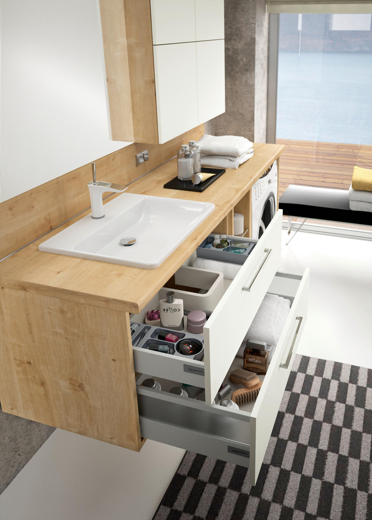 BADEZIMMER  in 188,1 cm  - Chromfarben/Eichefarben, KONVENTIONELL, Glas/Keramik (188,1cm) - Moderano