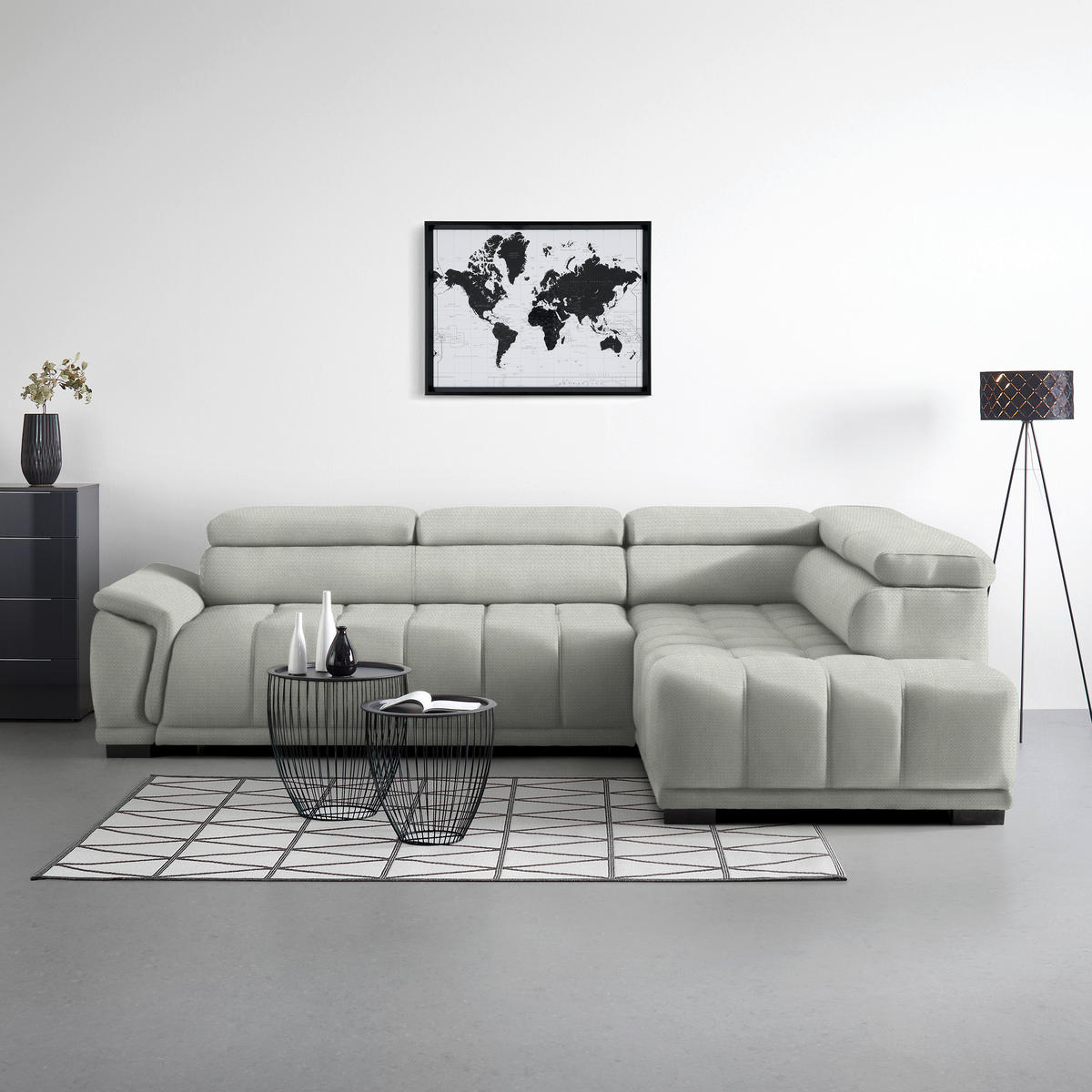 HÖRNSOFFA i chenille, vävt tyg sandfärgad  - sandfärgad/svart, Modern, textil/plast (283/106cm) - MID.YOU