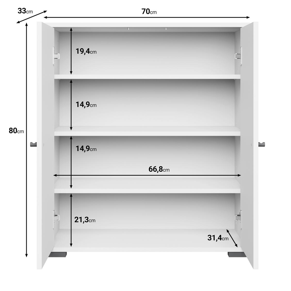 SKOSKÅP  i 70/80/33 cm  - vit/svart, Basics, metall/trämaterial (70/80/33cm) - P & B