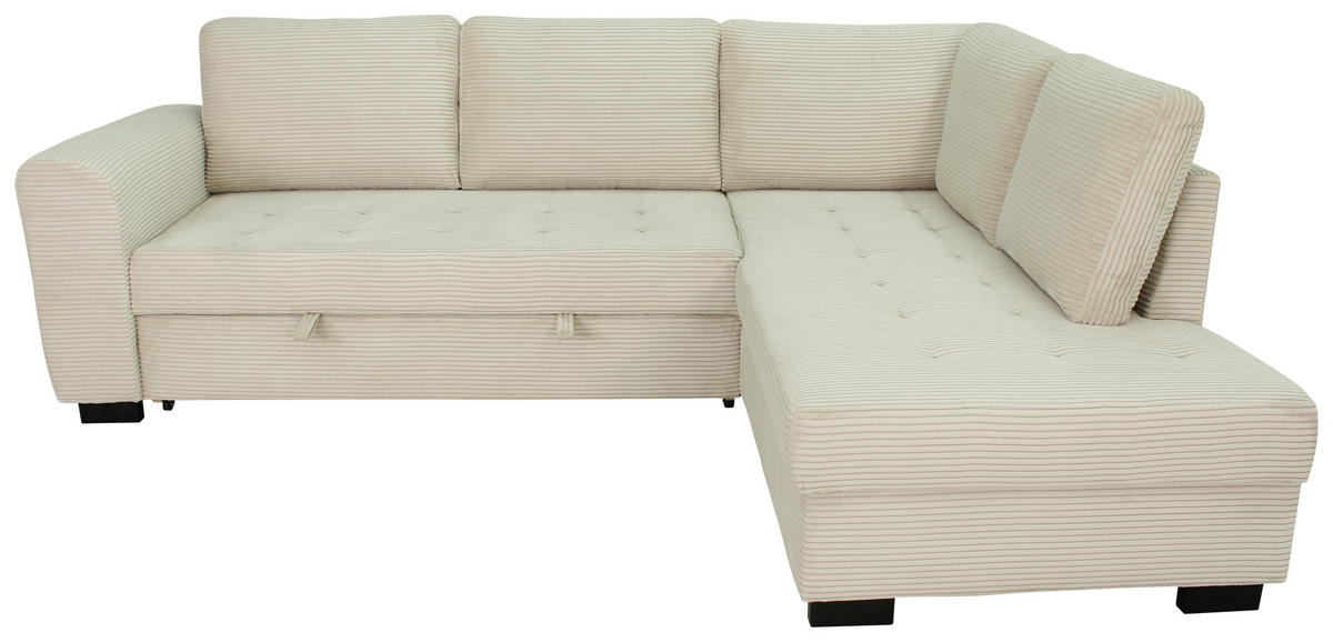 ECKSOFA JOHN Creme Cord Rückenkissen, Bettkasten, Liegefläche im Originalstoff  - Creme/Schwarz, Trend, Kunststoff/Textil (239/178cm) - P & B