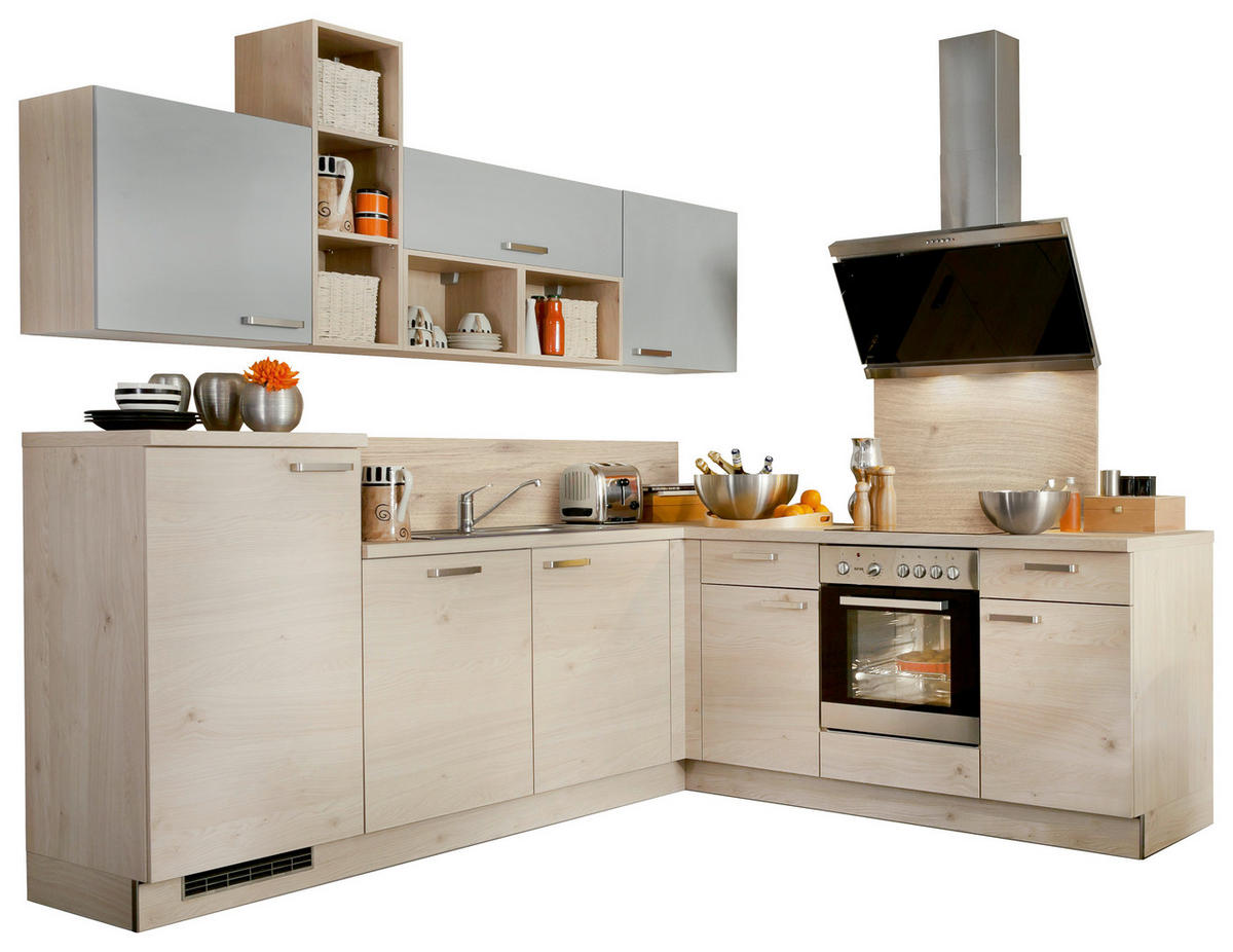 BUCĂTĂRIE PE COLȚ   - culoare lemn stejar/gri, Konventionell, material pe bază de lemn (245/225cm) - Welnova