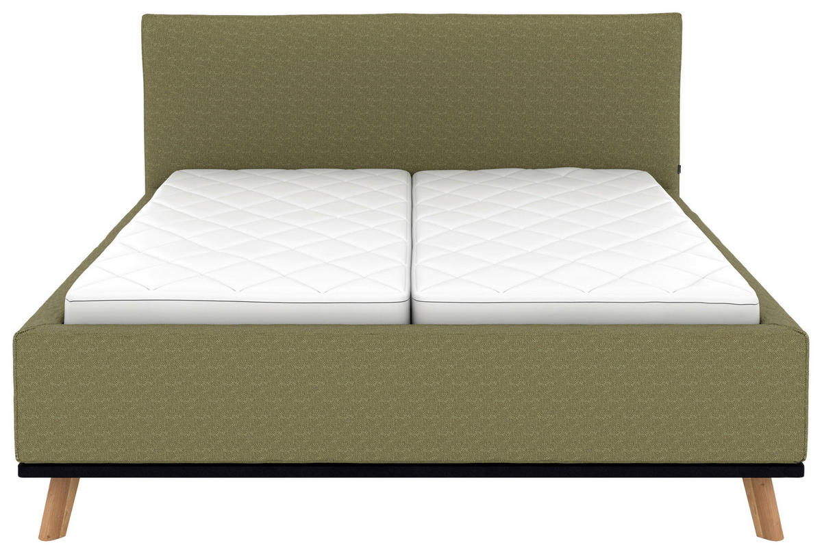 POLSTERBETT Matratze, Lattenrost, Bettkasten 180/200 cm  in Olivgrün  - Eichefarben/Weiß, Design, Holz/Textil (180/200cm) - Musterring