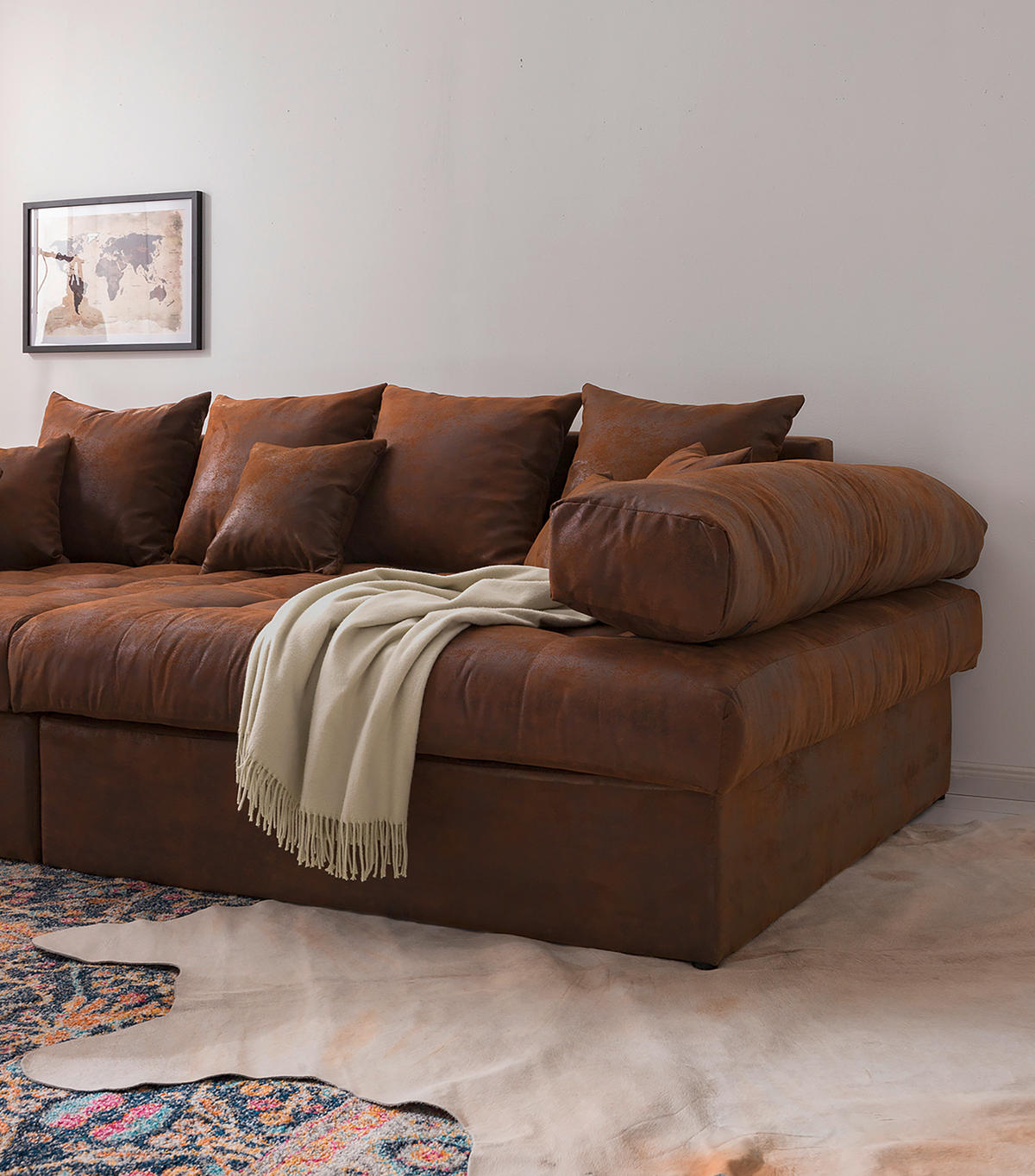 BIGSOFA in Lederlook (vegan) Braun  - Schwarz/Braun, Design, Kunststoff/Textil (284/94/148cm) - Livetastic