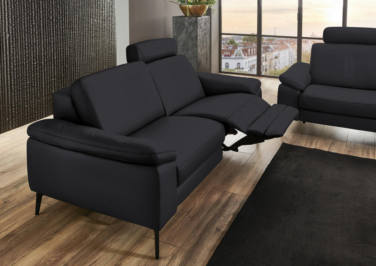 2,5-SITZER in Echtleder Anthrazit  - Anthrazit/Schwarz, Design, Leder/Metall (196/88/100cm) - Valdera