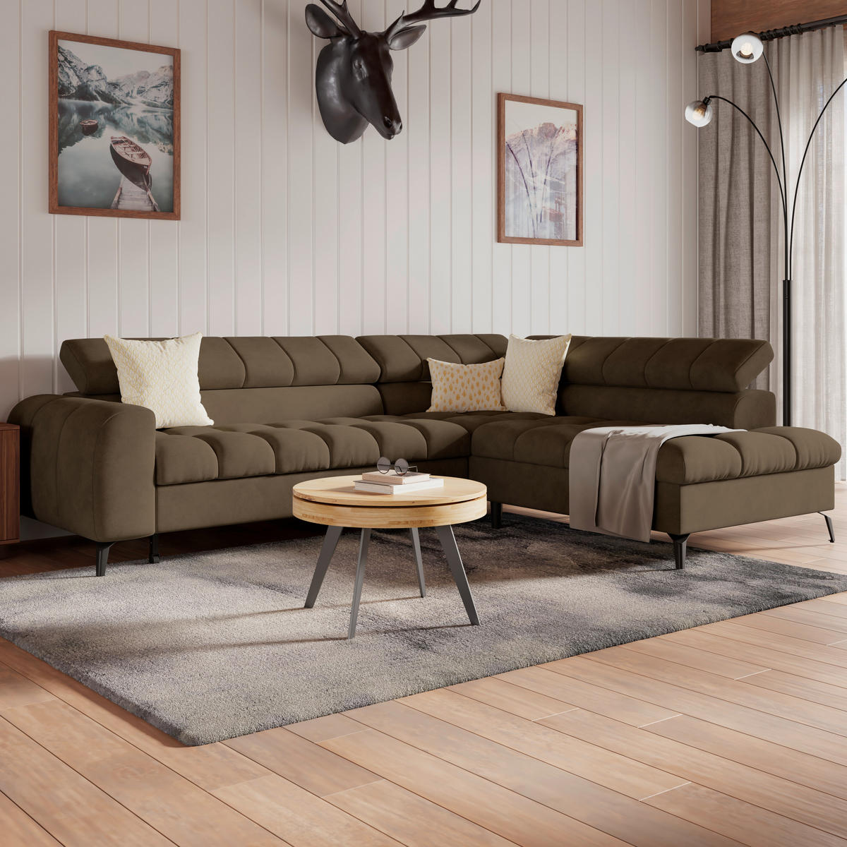 ECKSOFA Braun Bettkasten, Rücken echt, Kopfteilverstellung  - Schwarz/Braun, Trend, Kunststoff/Textil (261/203cm) - Livetastic