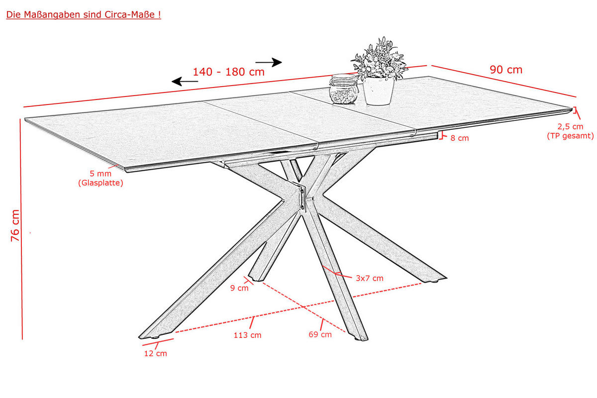 ESSTISCH in 140-180/90/76 cm   - MODERN (140-180/90/76cm) - MID.YOU
