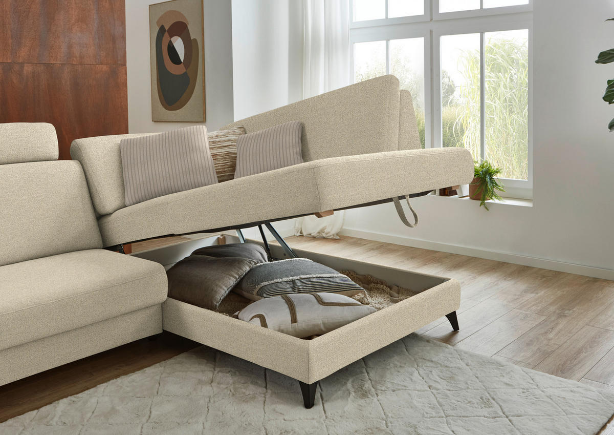 ECKSOFA  Chenille Sandfarben  - Sandfarben/Schwarz, Design, Textil/Metall (239/182cm) - Beldomo Comfort
