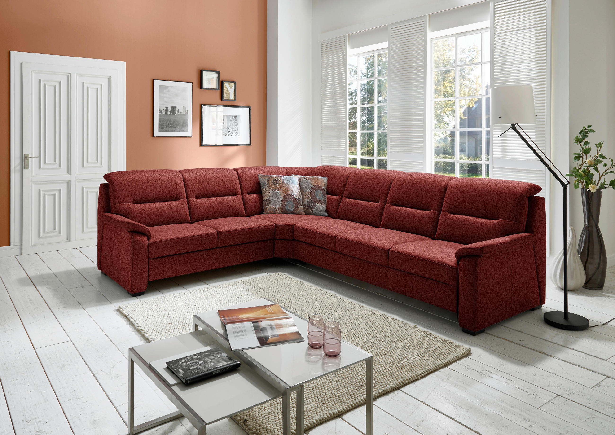 ECKSOFA in Mikrofaser Rot  - Rot/Schwarz, Konventionell, Holz/Textil (245/303cm) - Beldomo Comfort