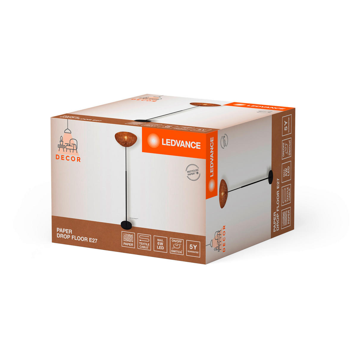 STEHLEUCHTE 39,5/163 cm    - Beige, Natur, Papier/Metall (39,5/163cm) - Ledvance