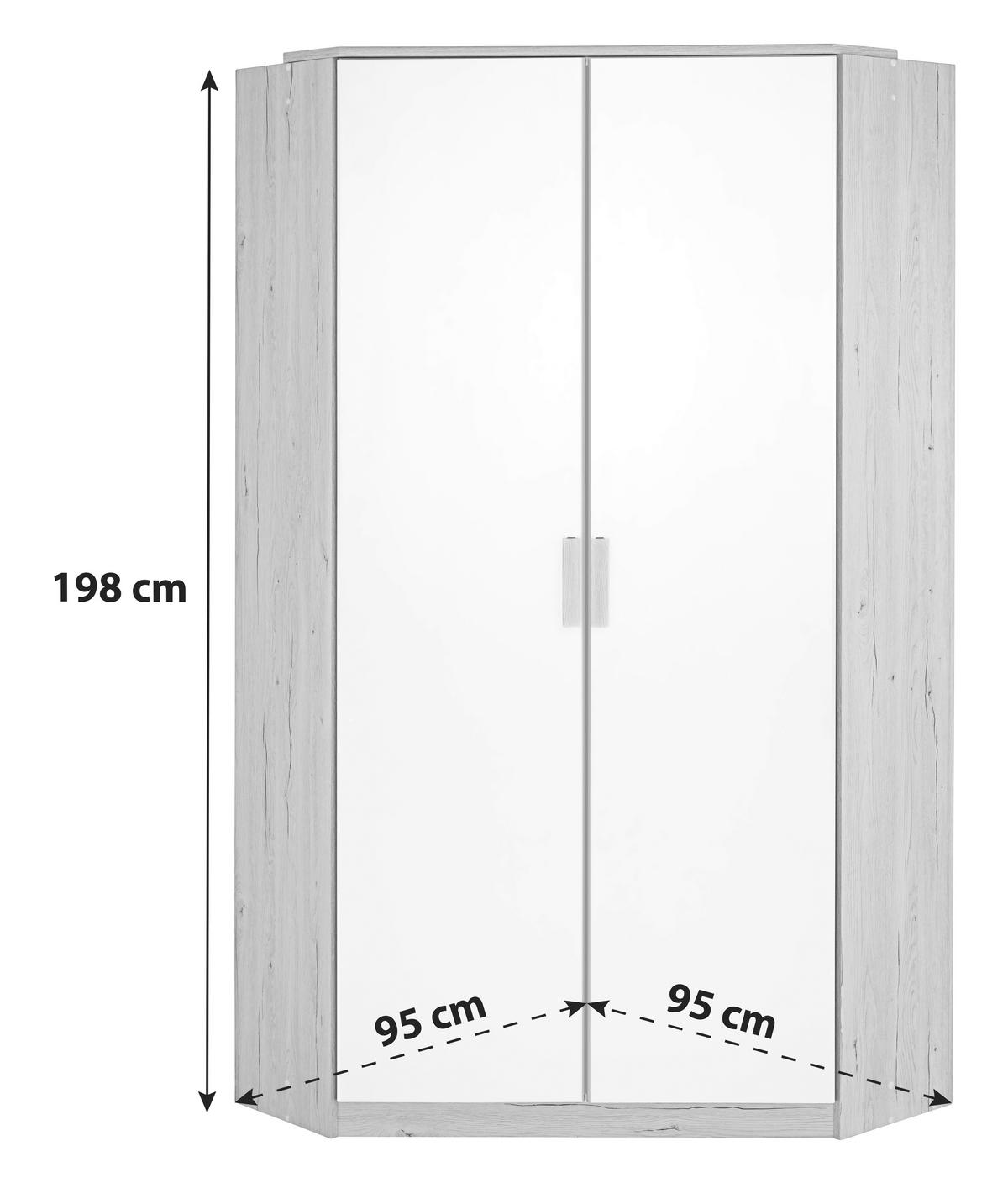 ECKKLEIDERSCHRANK  - Weiss/Eichefarben, Design, Holzwerkstoff/Kunststoff (95/198cm) - MID.YOU