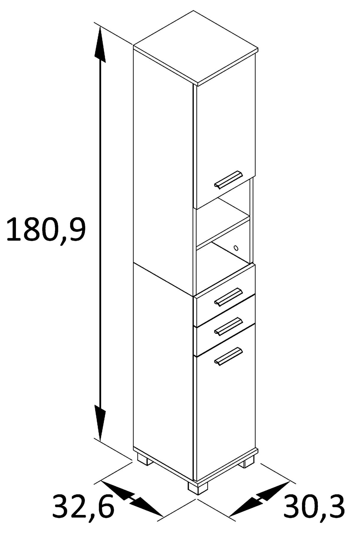 HOCHSCHRANK 30,3/180,9/32,6 cm  - Edelstahlfarben/Silberfarben, MODERN, Holz/Holzwerkstoff (30,3/180,9/32,6cm) - Stylife