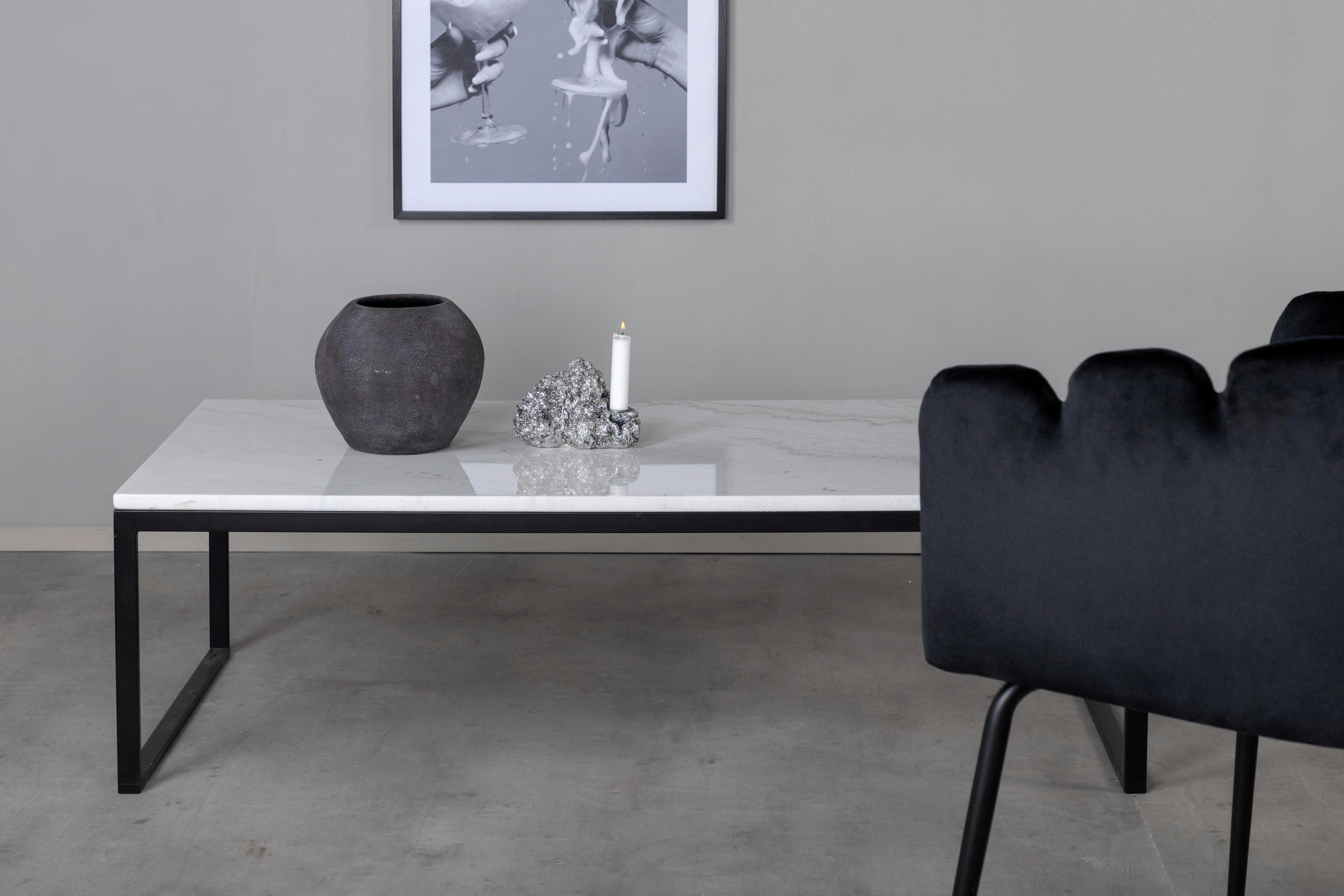 COUCHTISCH in Metall, Stein 120/60/36 cm - Schwarz/Weiß, Design, Stein/Metall (120/60/36cm) - Livetastic