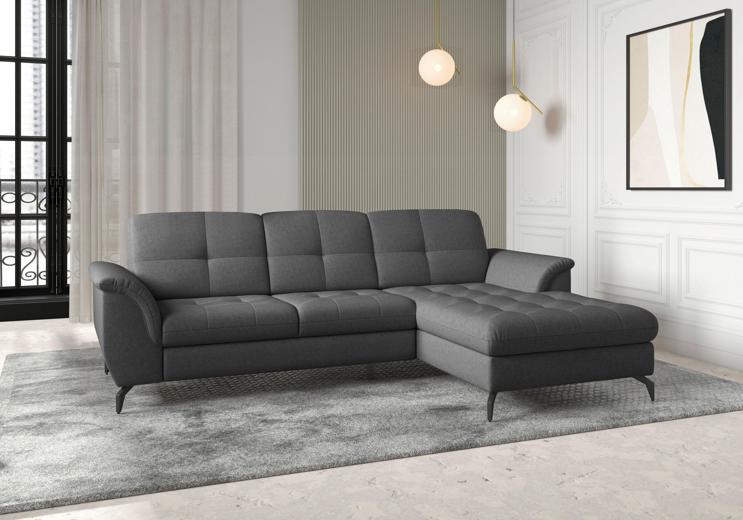 ECKSOFA in Flachgewebe Dunkelgrau  262/164 cm  - Dunkelgrau/Schwarz, MODERN, Textil/Metall (262/164cm) - Sit & More