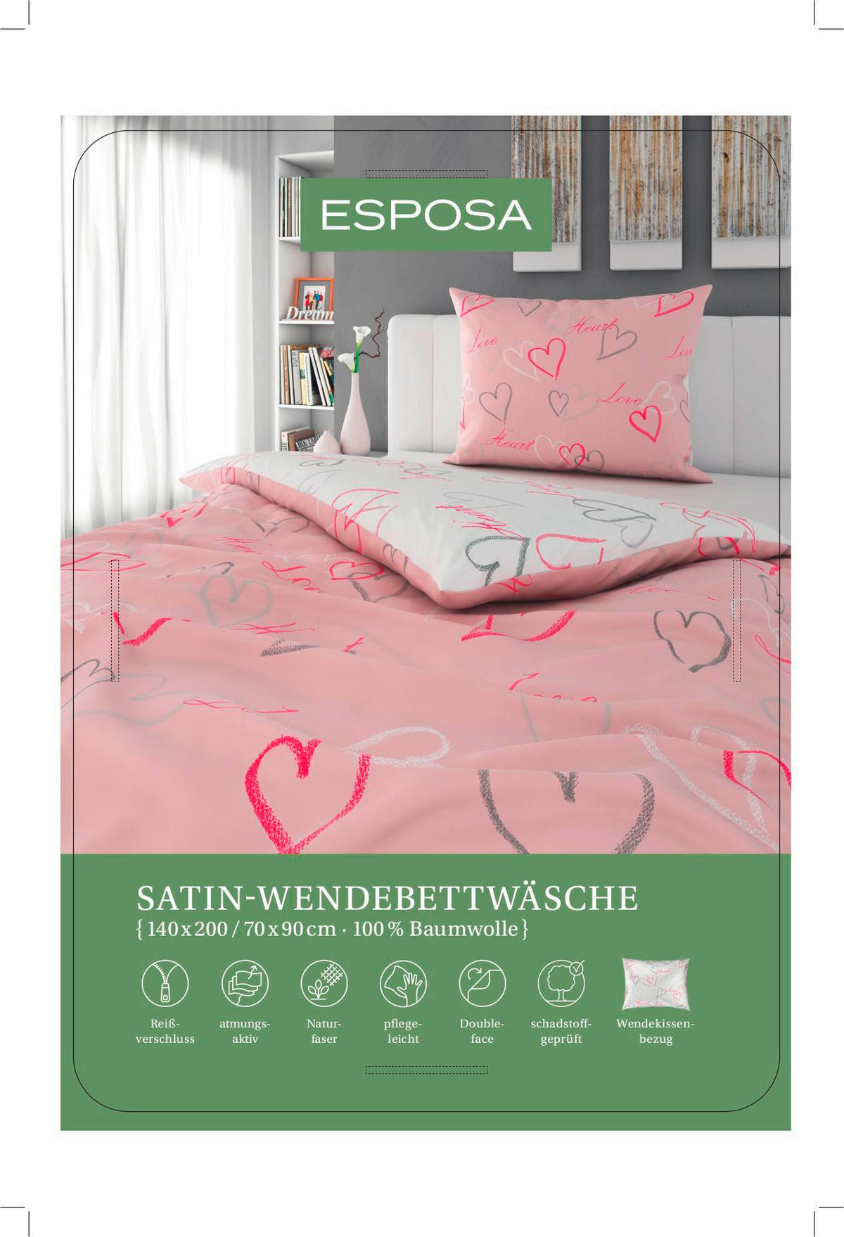 OBOJSTRANNÁ POSTEĽNÁ BIELIZEŇ, satén, ružová, 140/200 cm - ružová, Trend, textil (140/200cm) - Esposa