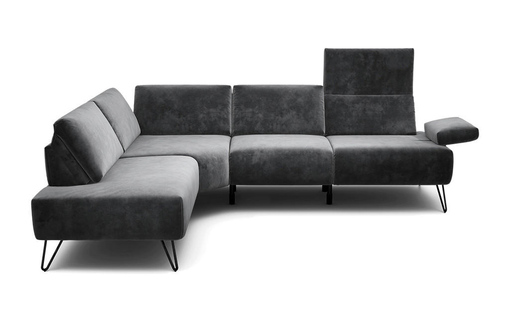 ECKSOFA Cosy Anthrazit Samt  - Anthrazit/Schwarz, Design, Textil/Metall (193/248-263cm) - SENSOO
