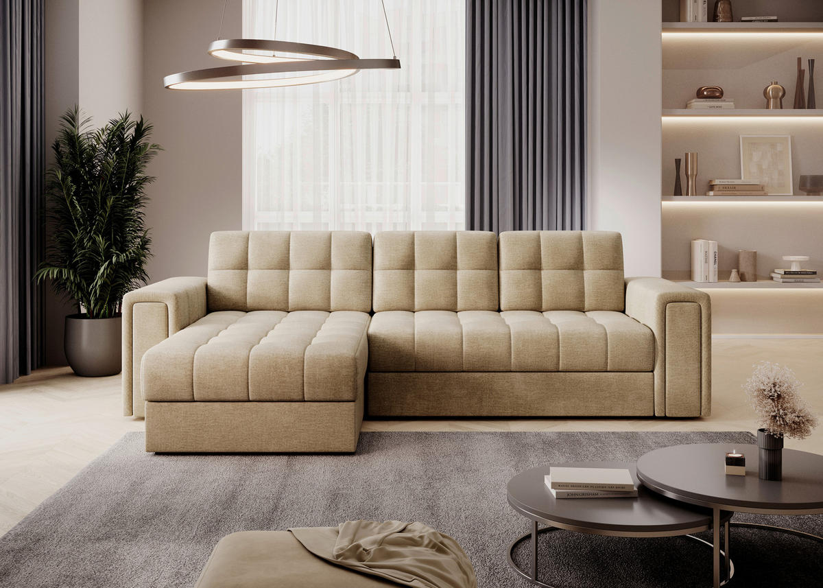 ECKSOFA Samt Hellbraun  - Hellbraun/Schwarz, Design, Kunststoff/Textil (260/150cm) - MID.YOU