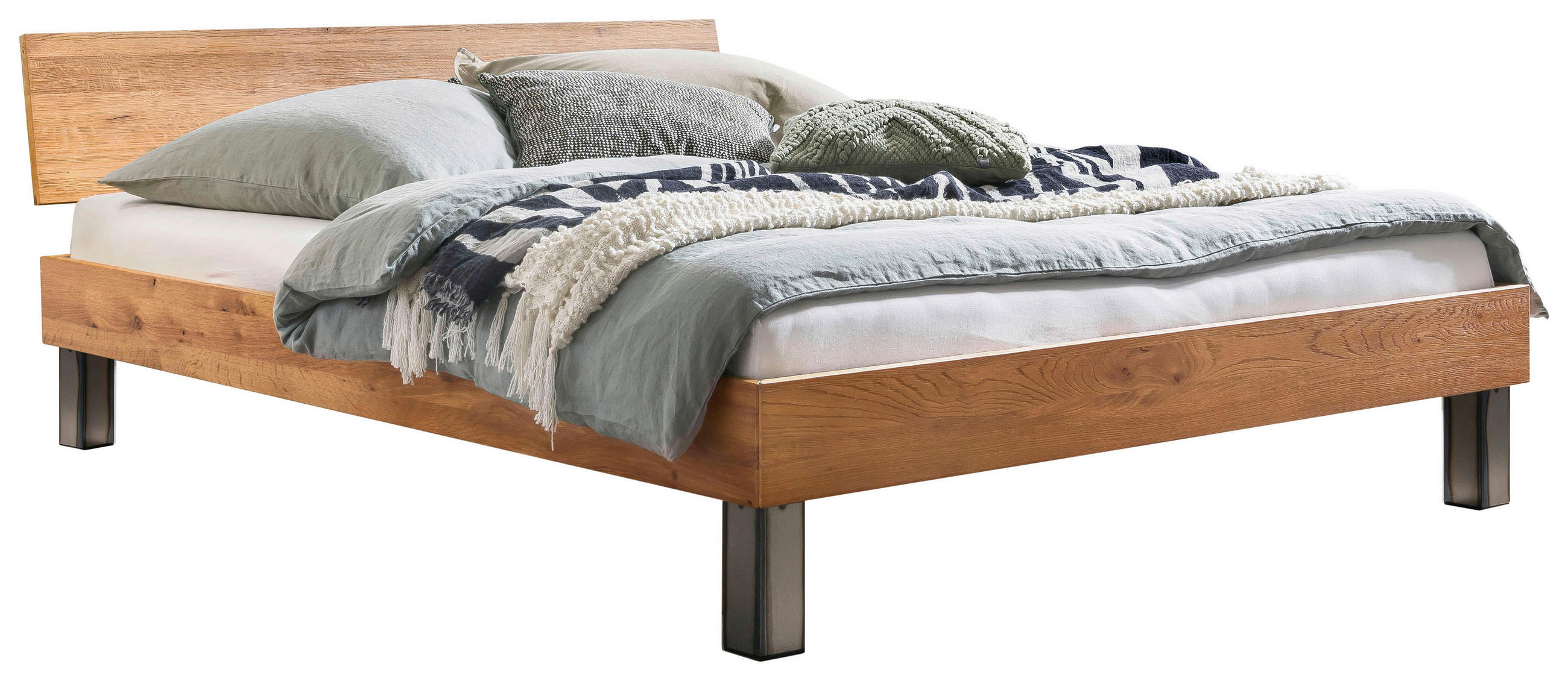BETT 180/200 cm  in Wildeiche  - Wildeiche/Eichefarben, Natur, Holz/Metall (180/200cm) - Hasena