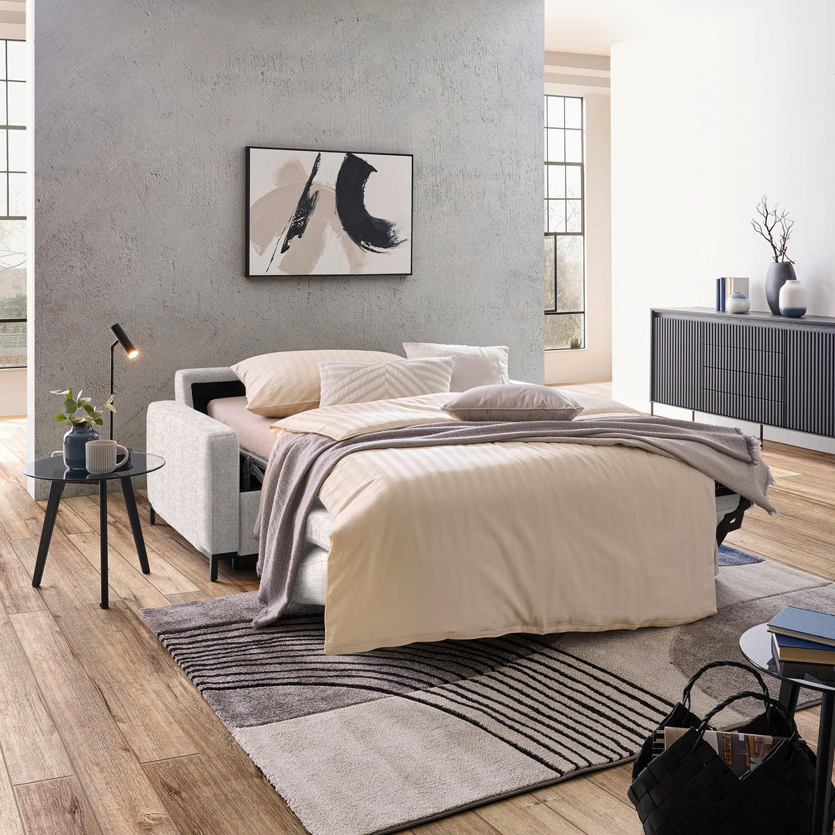 BÄDDSOFFA i vävt tyg beige  - beige/svart, Klassisk, metall/textil (187/84/97cm) - Livetastic