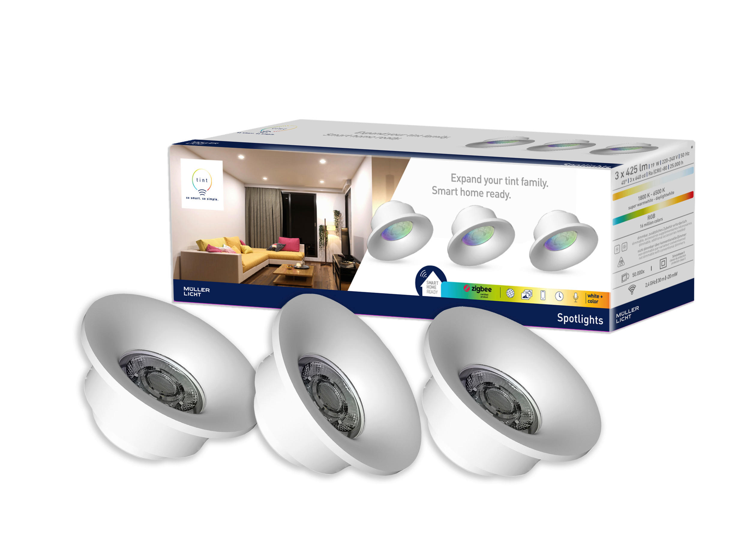 LED-SPOT-SET TINT 9/4,5/9 cm   - Weiß, Basics, Kunststoff (9/4,5/9cm) - Tint