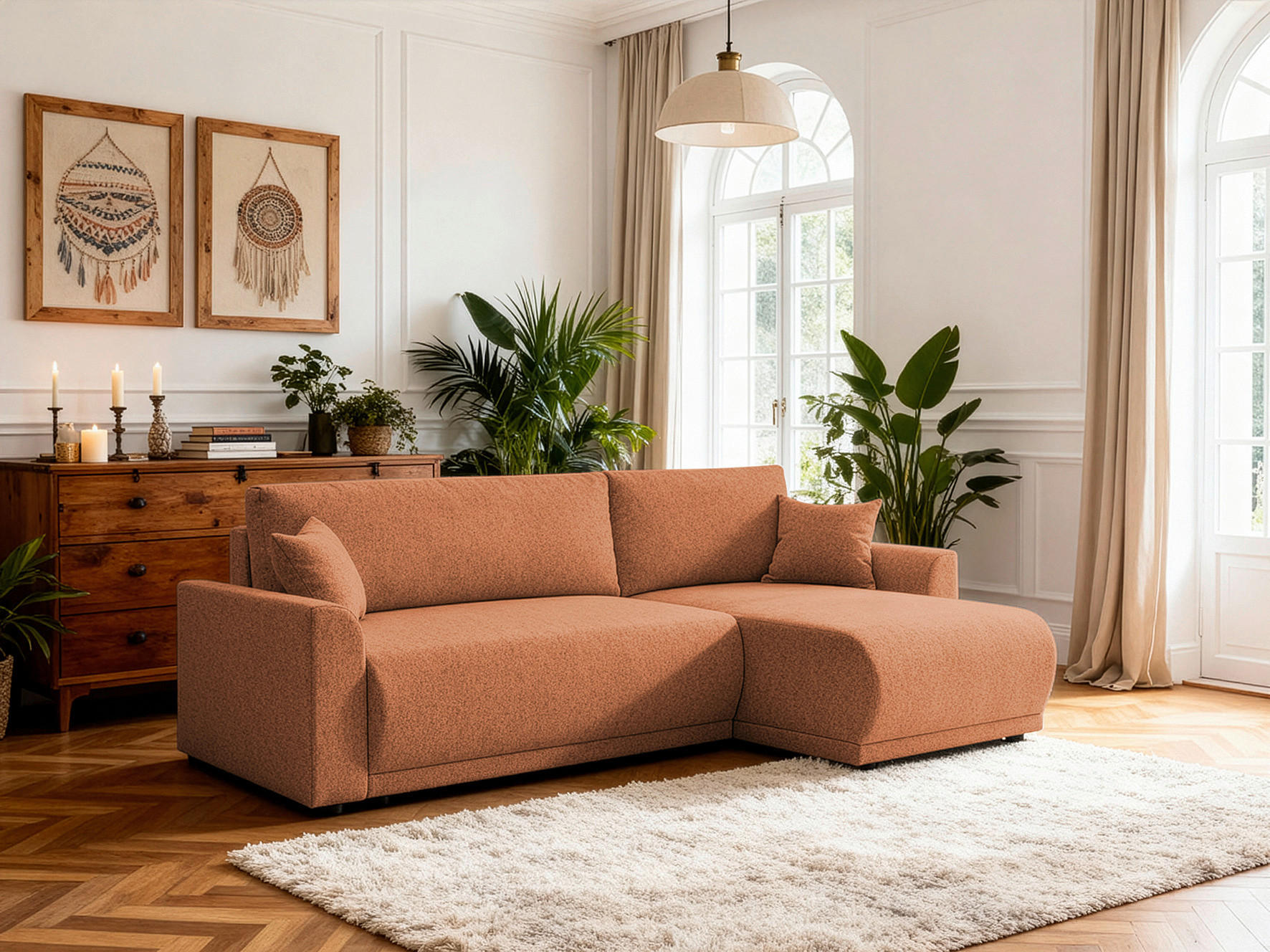 ECKSOFA KIMMY Rostfarben Flachgewebe Zierkissen, Rückenkissen, Bettkasten  - Rostfarben/Schwarz, Design, Kunststoff/Textil (233/146cm) - P & B