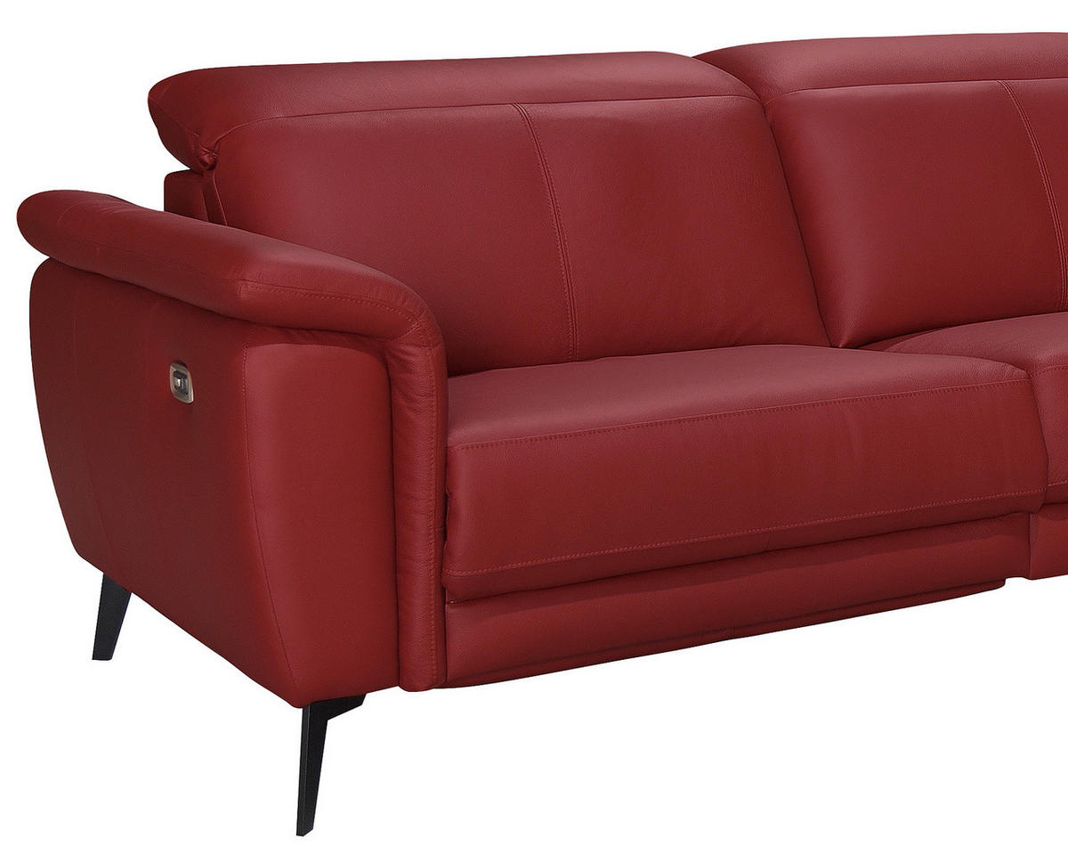 ECKSOFA Rot Echtleder  - Rot/Schwarz, MODERN, Leder/Holz (276/174cm) - Livetastic