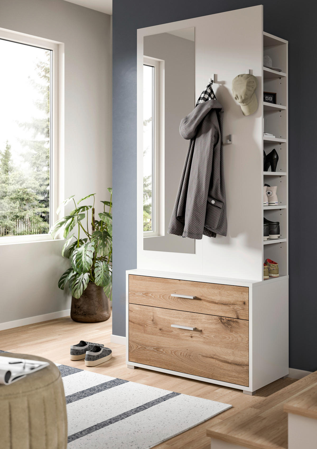 ELŐSZOBAFAL - sötét tölgy/fehér, Design, faalapú anyag (80/190/38cm) - Livetastic