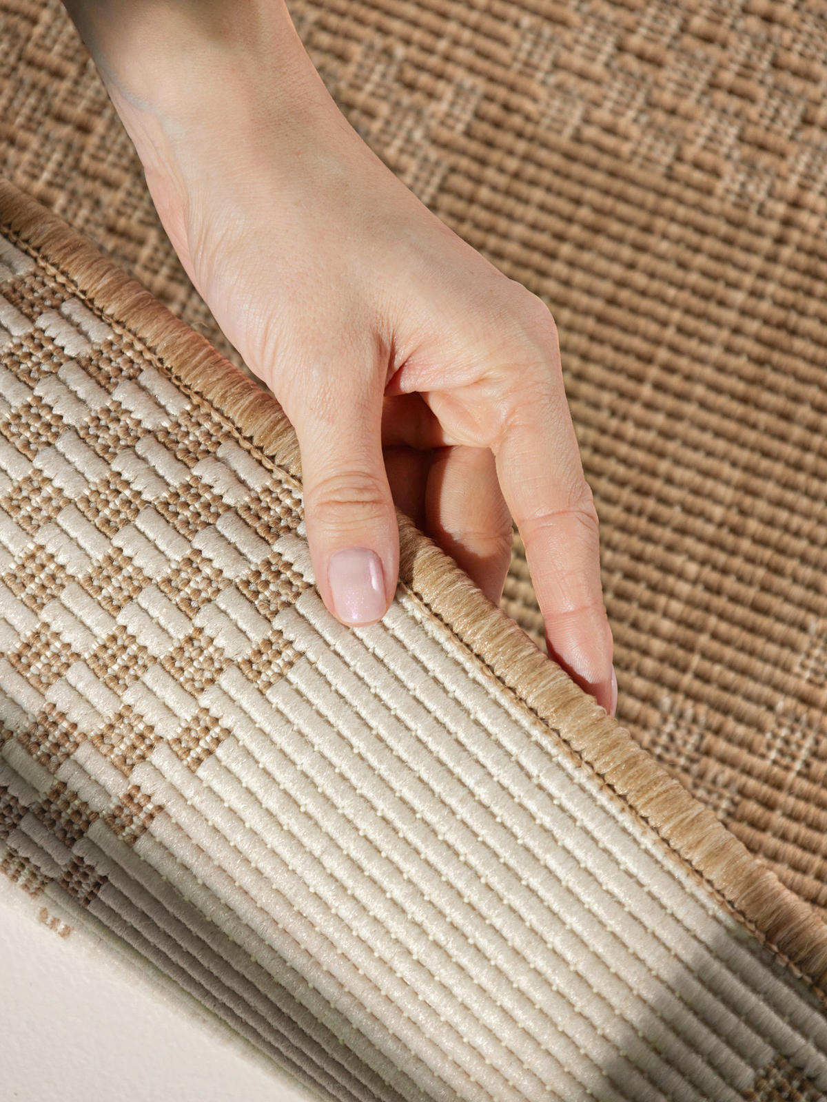 FLACHWEBETEPPICH 80/200 cm Haringey Weiß, Sandfarben rechteckig  - Sandfarben/Weiß, Design, Kunststoff (80/200cm)