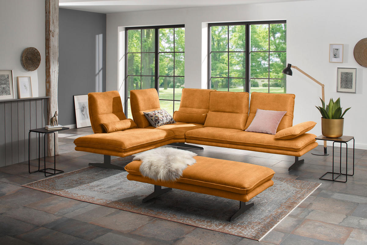 ECKSOFA in Mikrofaser Orange  - Schwarz/Orange, Design, Textil/Metall (224/284cm) - Chilliano
