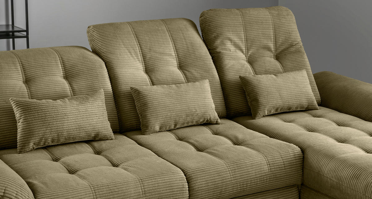 ECKSCHLAFSOFA in Cord Olivgrün  - Schwarz/Olivgrün, Modern, Textil/Metall (273/189cm) - Livetastic