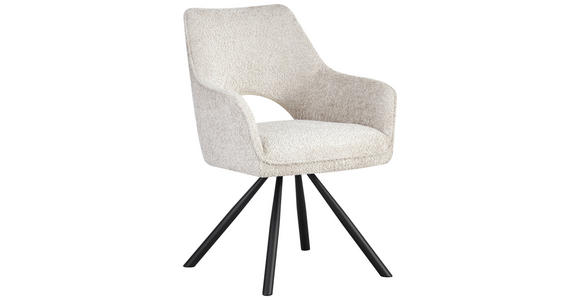 ARMLEHNSTUHL in Eisen Teddystoff - Perlmutt/Schwarz, Design, Textil/Metall (60/85/63cm) - Ambia Home