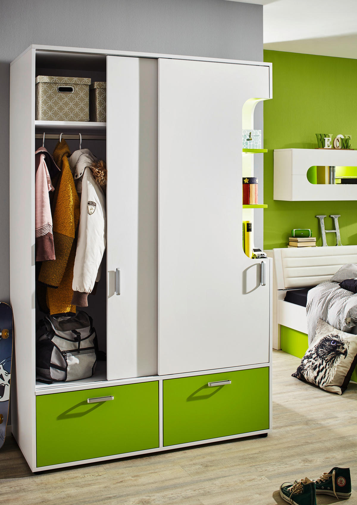 JUGENDZIMMER - Weiss/Grün, Design, Holzwerkstoff - Venda