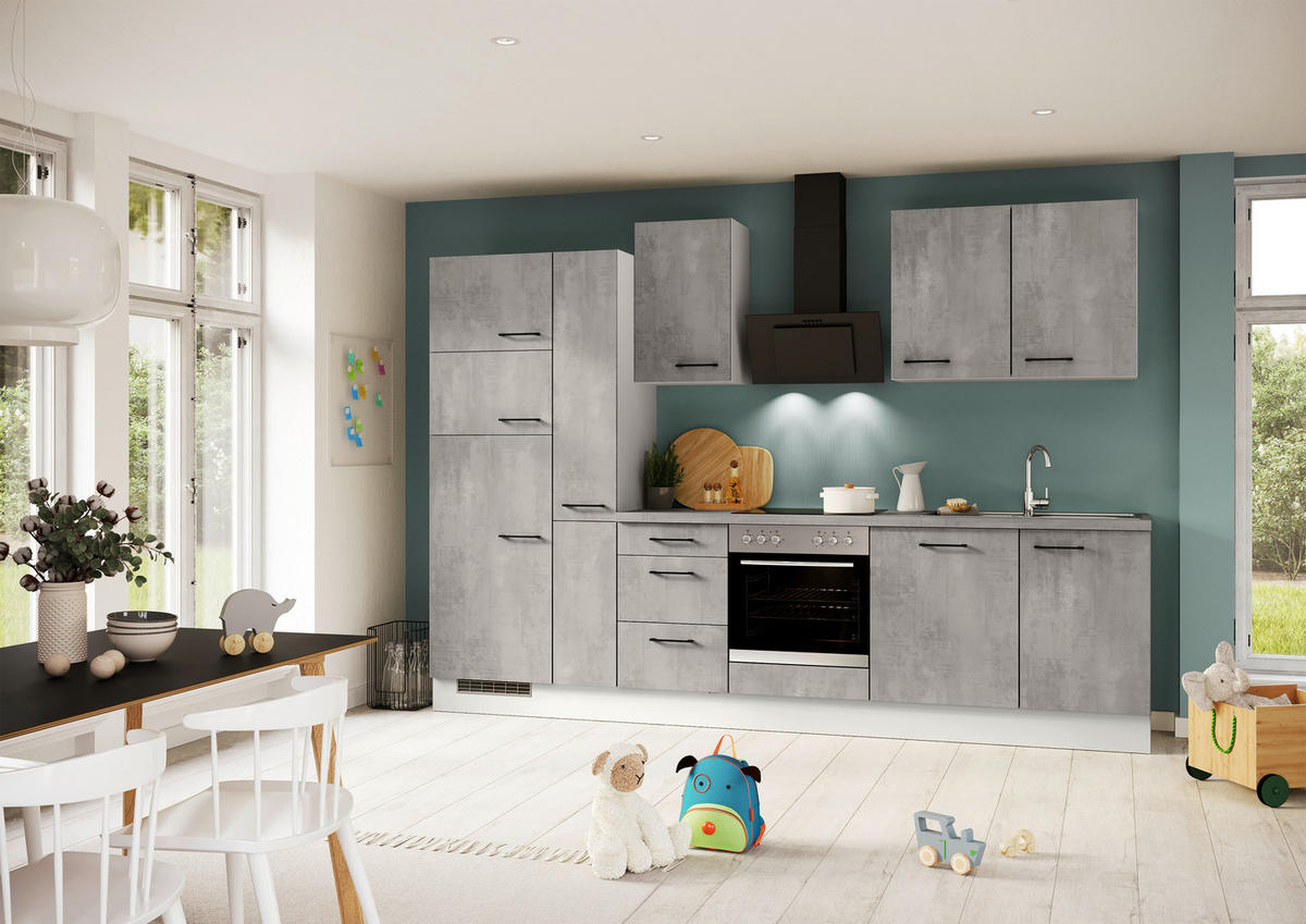 KÜCHENLEERBLOCK 310 cm   in Grau  - Schwarz/Weiß, Design, Holzwerkstoff/Metall (310cm) - Impuls