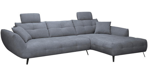 ECKSOFA Dunkelgrau Chenille Armlehnenkissen, Rücken echt, Sitztiefenverstellung  - Dunkelgrau/Schwarz, KONVENTIONELL, Textil/Metall (313/215cm) - Hom`in