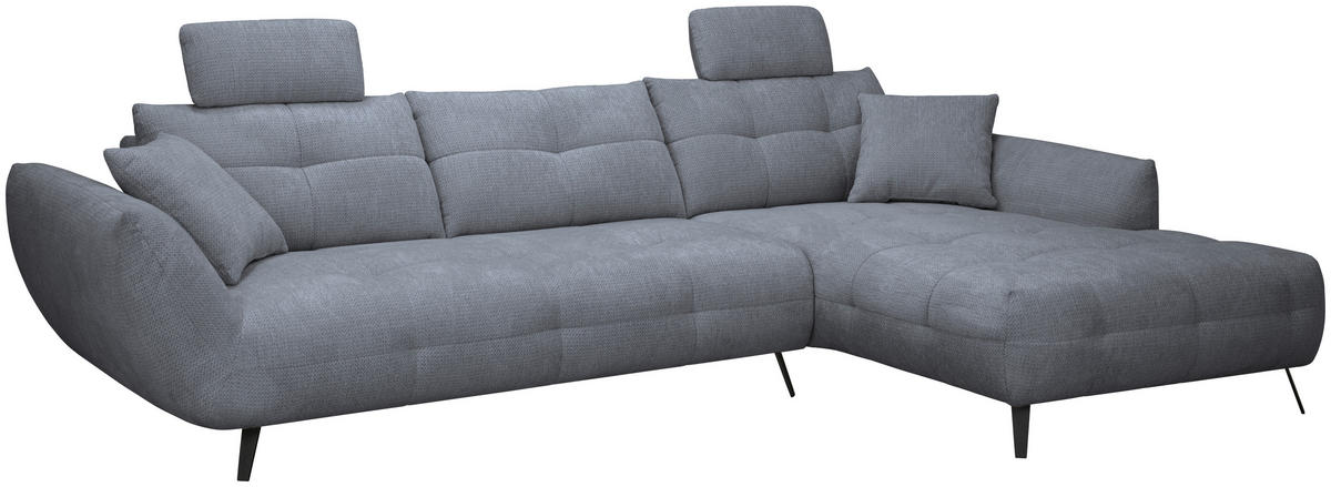 ECKSOFA Dunkelgrau Chenille Armlehnenkissen, Rücken echt, Sitztiefenverstellung  - Dunkelgrau/Schwarz, KONVENTIONELL, Textil/Metall (313/215cm) - Hom`in