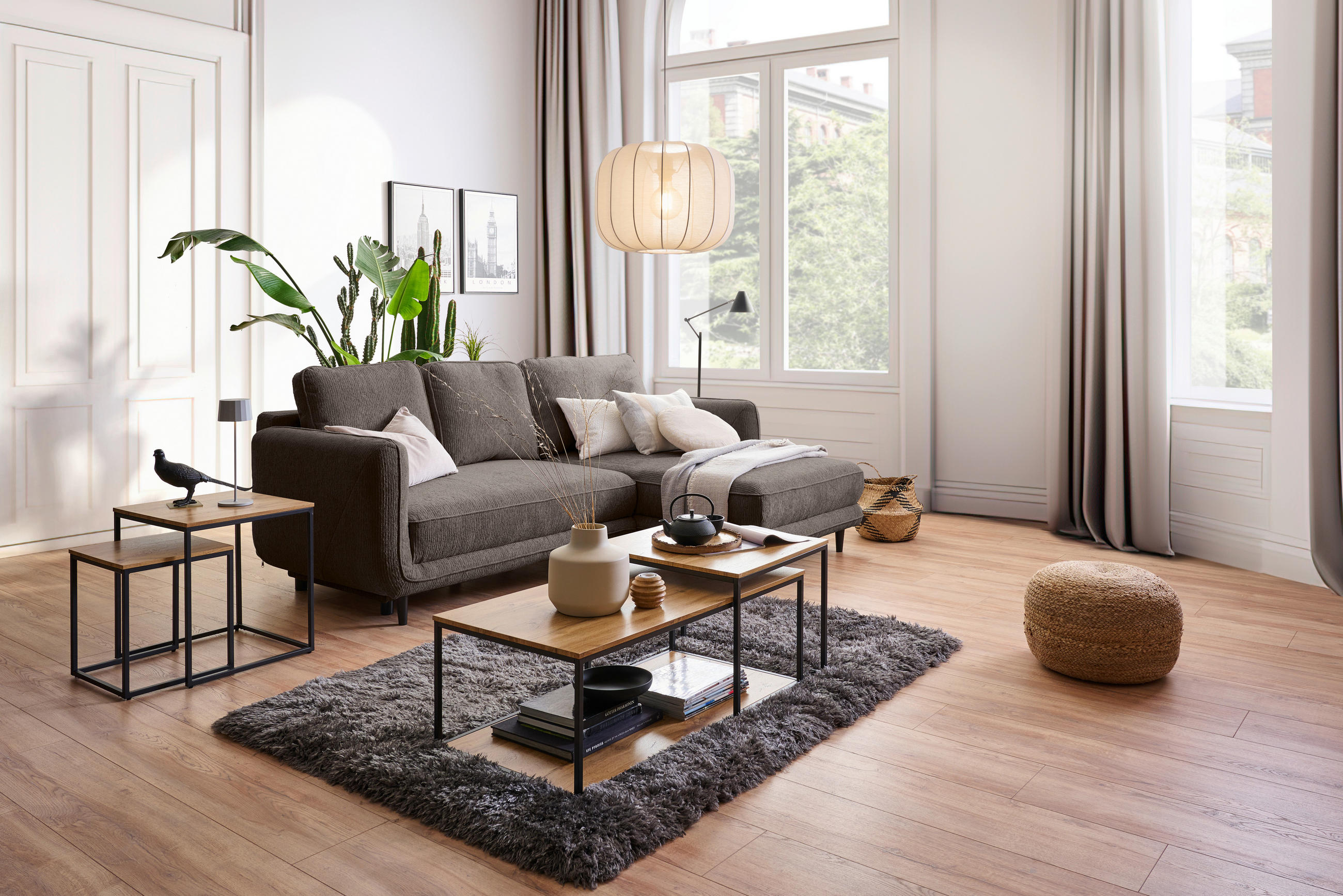 ECKSOFA Taupe Struktur  - Taupe/Schwarz, KONVENTIONELL, Holz/Textil (247/170cm) - Carryhome