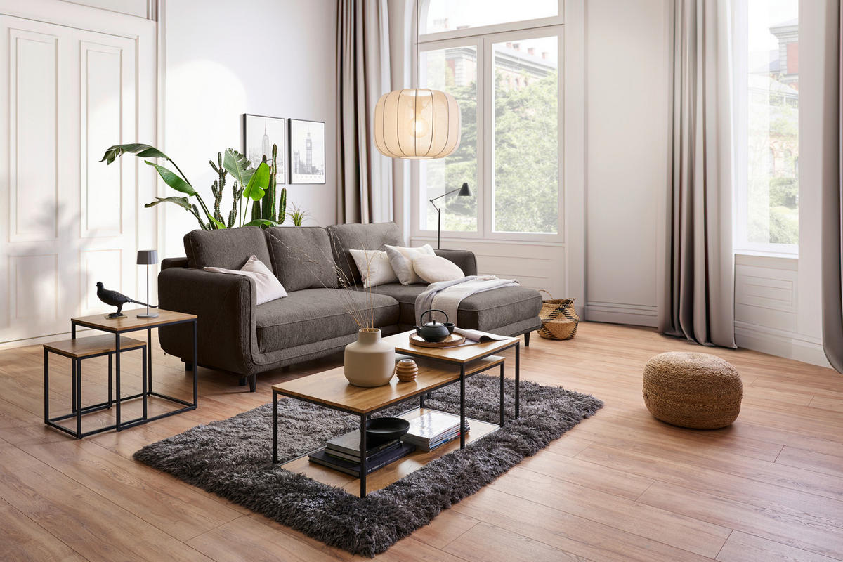 ECKSOFA Taupe Struktur  - Taupe/Schwarz, KONVENTIONELL, Holz/Textil (247/170cm) - Carryhome