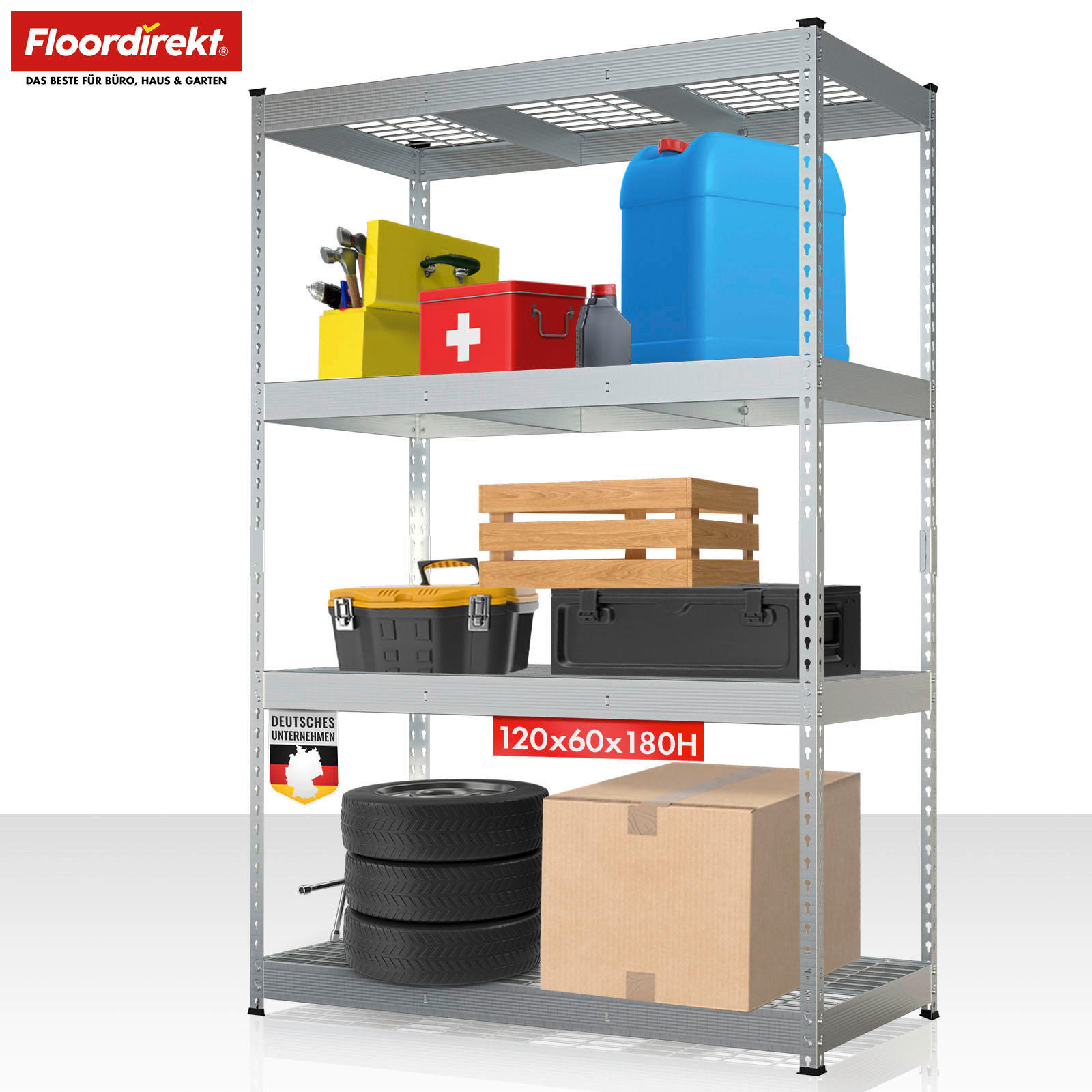 SCHWERLASTREGAL 120/180/60 cm  - Zinkfarben, Basics, Metall (120/180/60cm) - Florella