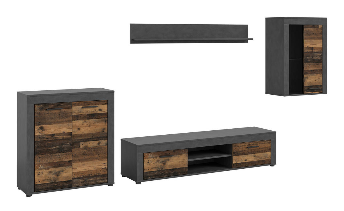 OBÝVACÍ STĚNA, šedá, přírodní barvy - šedá/černá, Design, kompozitní dřevo/plast (330/169/35cm) - MID.YOU