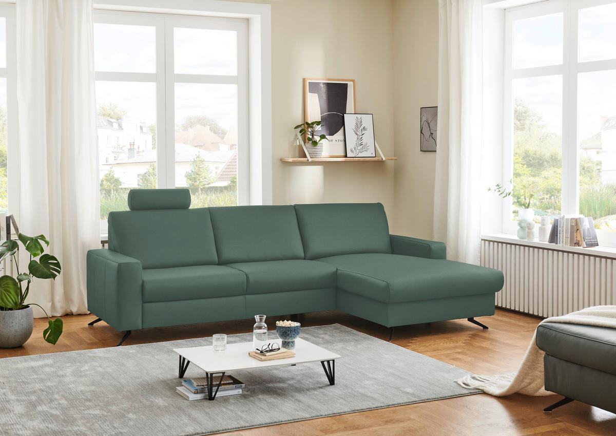 ECKSOFA in Echtleder Opal  267/165 cm  - Opal/Schwarz, Design, Leder/Metall (267/165cm) - Beldomo Premium
